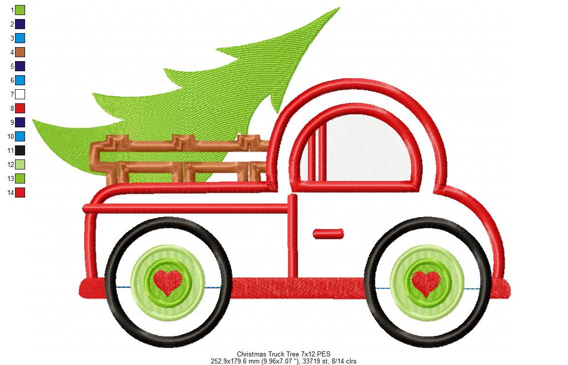 Christmas Truck with Tree - Applique Embroidery