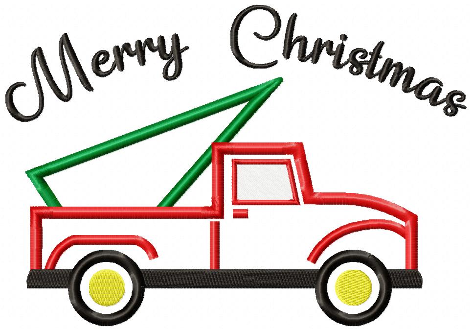 Merry Christmas Truck and Tree - Applique Embroidery