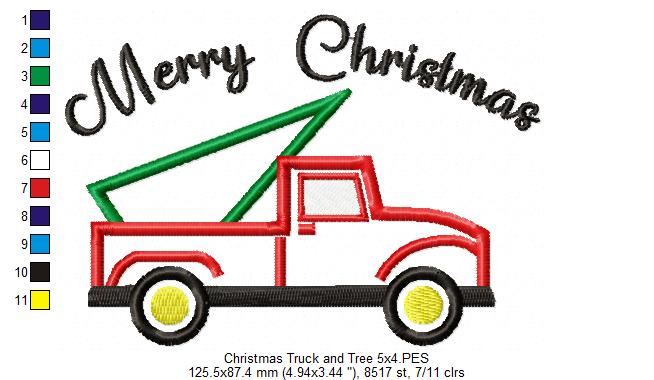 Merry Christmas Truck and Tree - Applique Embroidery