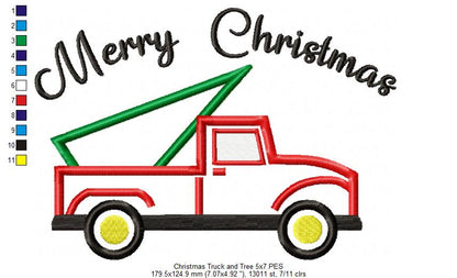 Merry Christmas Truck and Tree - Applique Embroidery