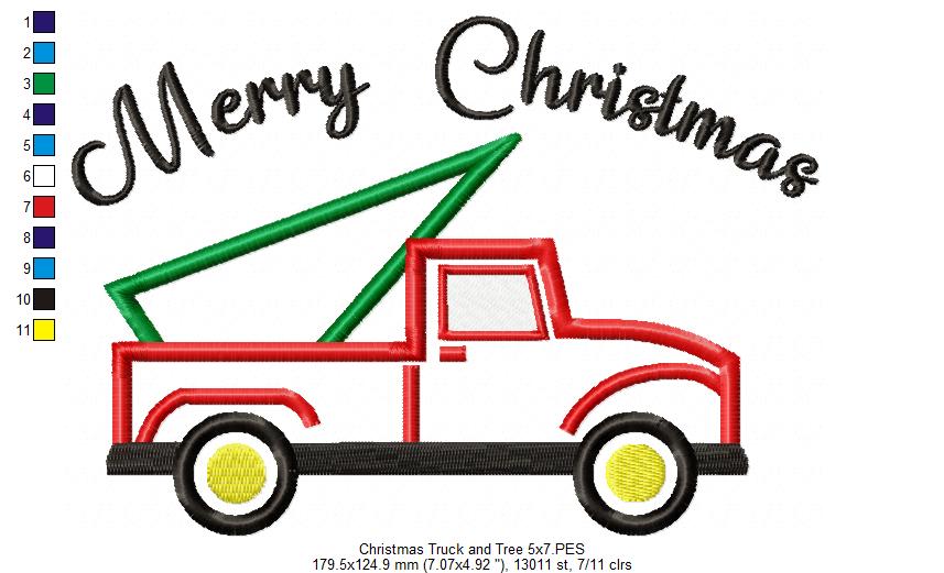 Merry Christmas Truck and Tree - Applique Embroidery