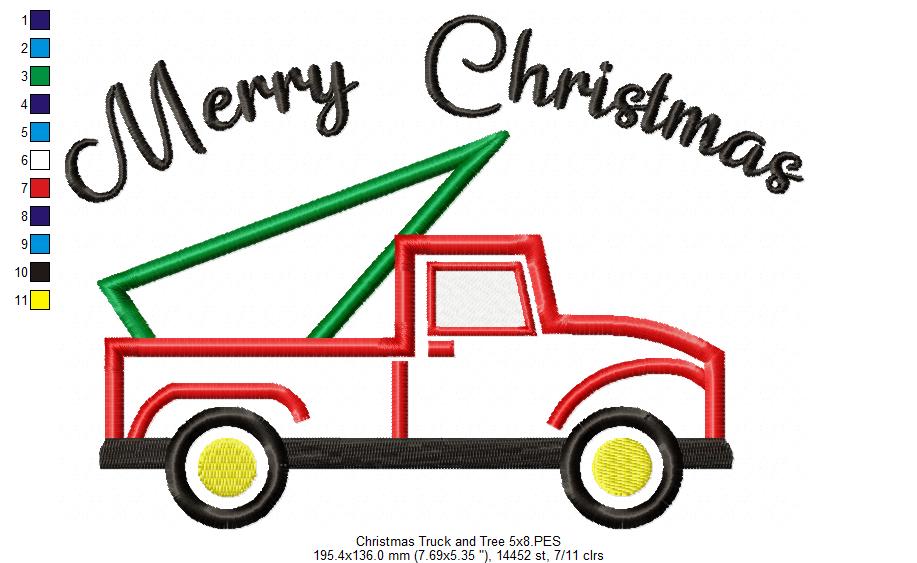 Merry Christmas Truck and Tree - Applique Embroidery