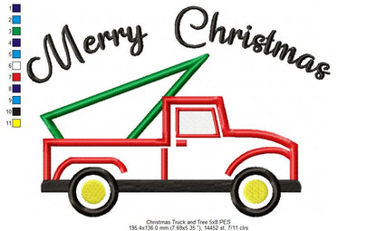Merry Christmas Truck and Tree - Applique Embroidery