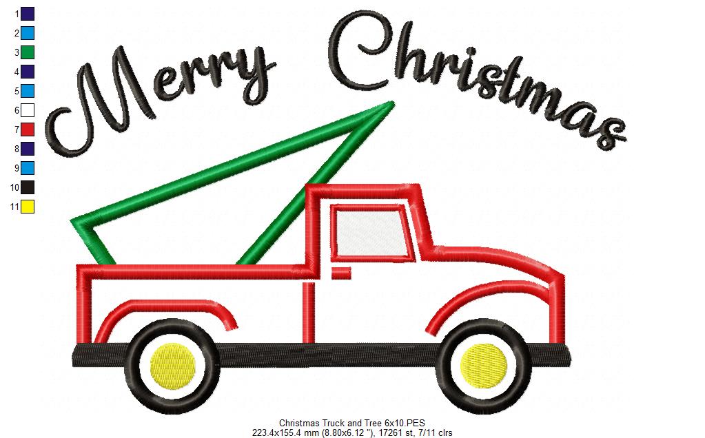 Merry Christmas Truck and Tree - Applique