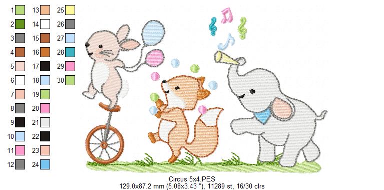 Circus Animals Parade - Sketch Stitch – Machine Embroidery Design