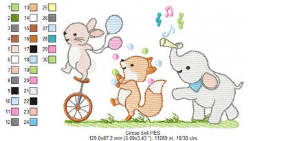 Circus Animals Parade - Sketch Stitch – Machine Embroidery Design