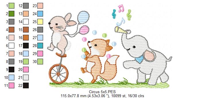 Circus Animals Parade - Sketch Stitch – Machine Embroidery Design