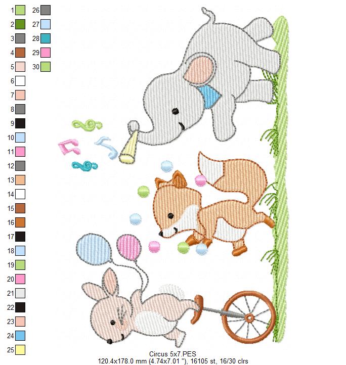 Circus Animals Parade - Sketch Stitch – Machine Embroidery Design