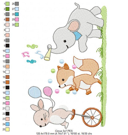 Circus Animals Parade - Sketch Stitch – Machine Embroidery Design