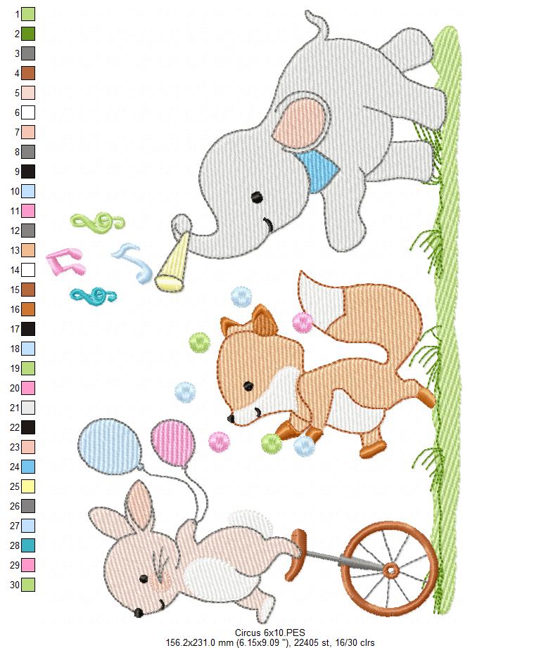 Circus Animals Parade - Sketch Stitch – Machine Embroidery Design