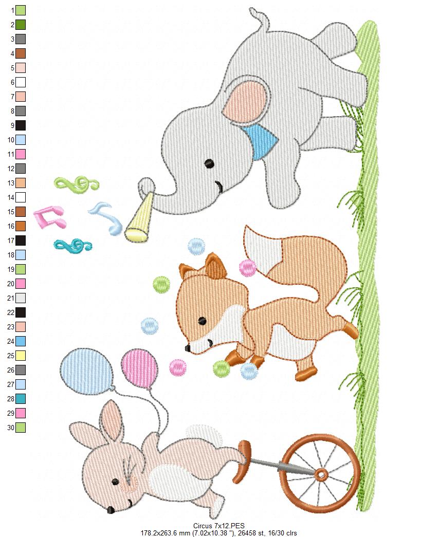 Circus Animals Parade - Sketch Stitch – Machine Embroidery Design