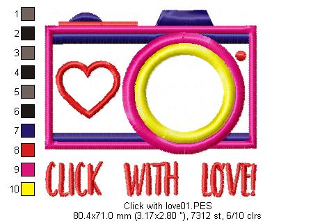 Click with love - Applique - Machine Embroidery Design