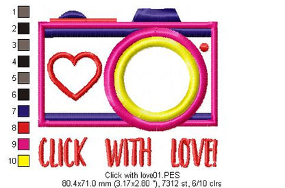 Click with love - Applique - Machine Embroidery Design