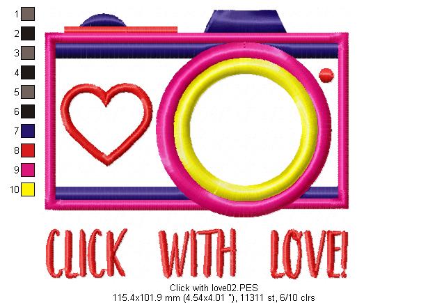 Click with love - Applique - Machine Embroidery Design