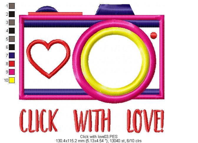 Click with love - Applique - Machine Embroidery Design