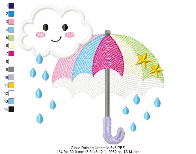 Cloud Raining and Umbrella - Applique