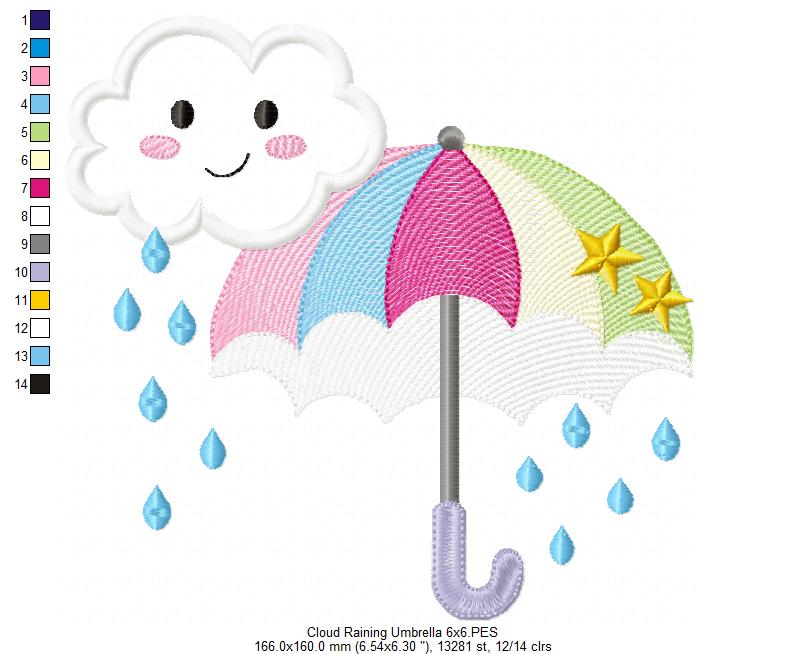 Cloud Raining and Umbrella - Applique