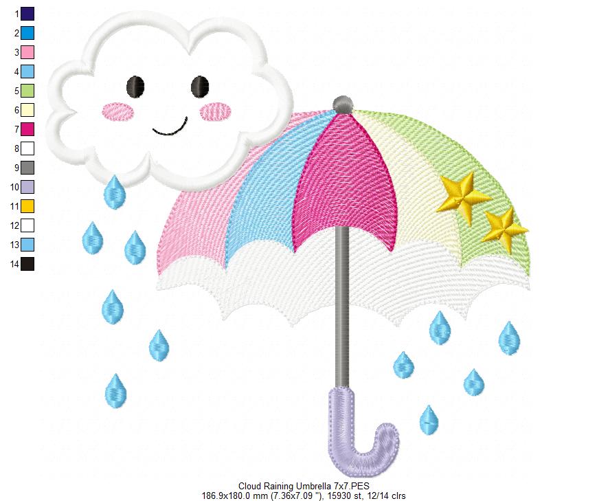 Cloud Raining and Umbrella - Applique