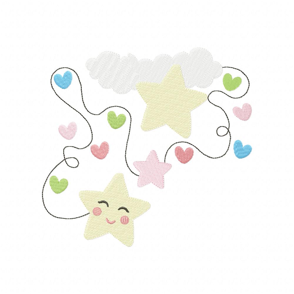 Cloud, Hearts and Stars Line Boy - Fill Stitch