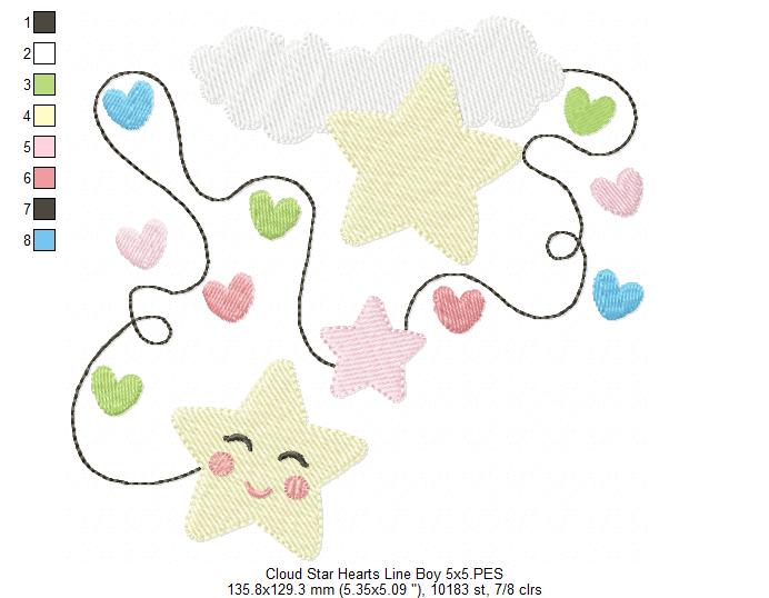Cloud, Hearts and Stars Line Boy - Fill Stitch
