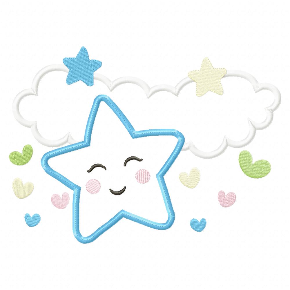 Clouds, Hearts and Stars Boy - Applique - Machine Embroidery Design