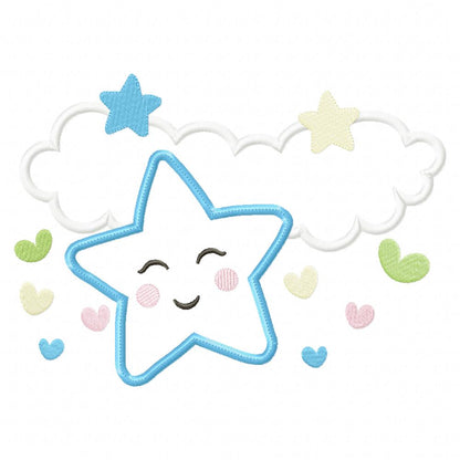 Clouds, Hearts and Stars Boy - Applique - Machine Embroidery Design
