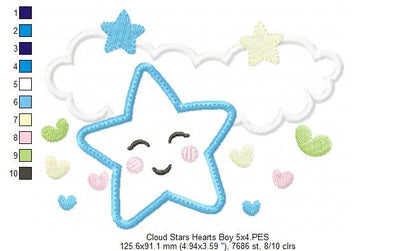 Clouds, Hearts and Stars Boy and Girl - Applique - Set of 2 designs