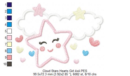 Clouds, Hearts and Stars Boy and Girl - Applique - Set of 2 designs