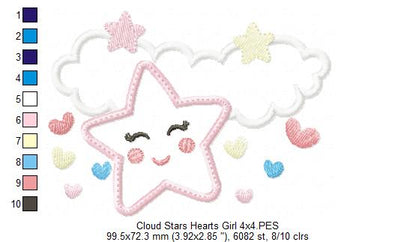 Clouds, Hearts and Stars Boy and Girl - Applique - Set of 2 designs