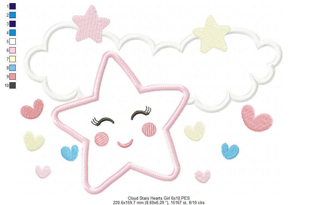 Clouds, Hearts and Stars Boy and Girl - Applique - Set of 2 designs