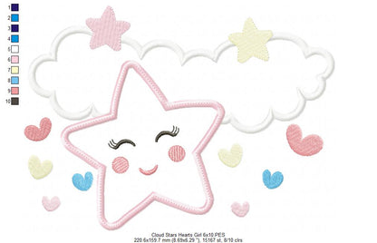 Clouds, Hearts and Stars Boy and Girl - Applique - Set of 2 designs