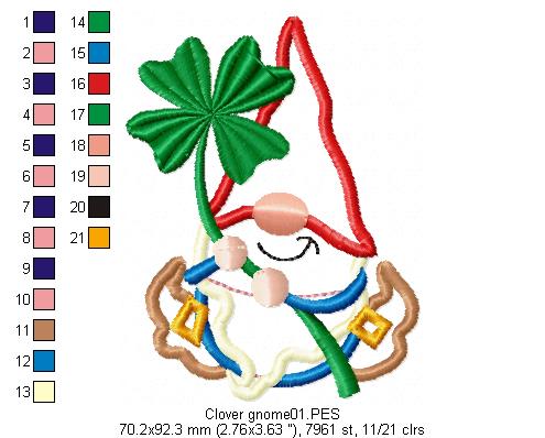 Clover Gnome Smiling - Applique