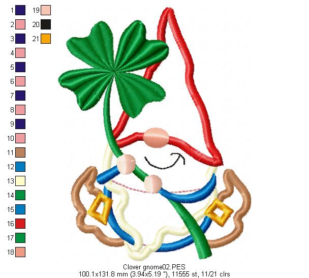 Clover Gnome Smiling - Applique