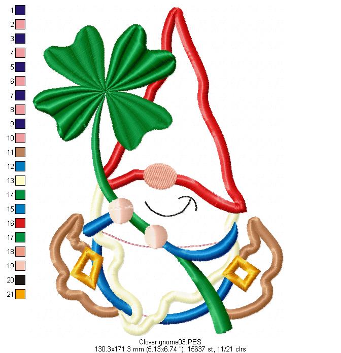 Clover Gnome Smiling - Applique