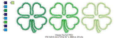 Four Leaf Clovers Trio - Zigzag Appliqué – Machine Embroidery Design
