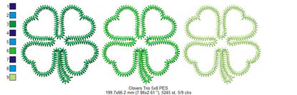 Four Leaf Clovers Trio - Zigzag Appliqué – Machine Embroidery Design