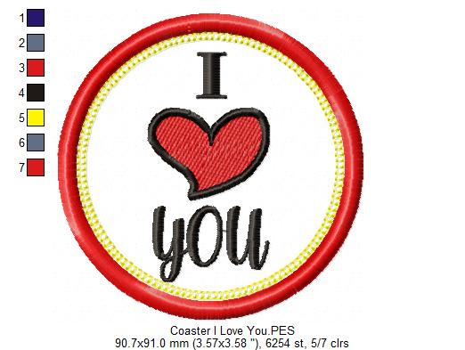 I Love You Coaster - ITH Project - Machine Embroidery Design