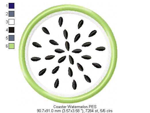 Watermelon Coaster - ITH Project - Machine Embroidery Design