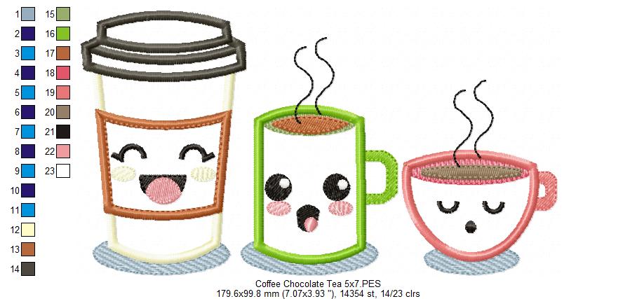 Happy Coffee, Hot Chocolate and Tea - Applique