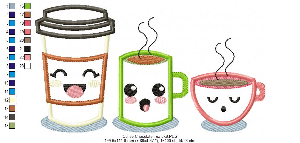 Happy Coffee, Hot Chocolate and Tea - Applique