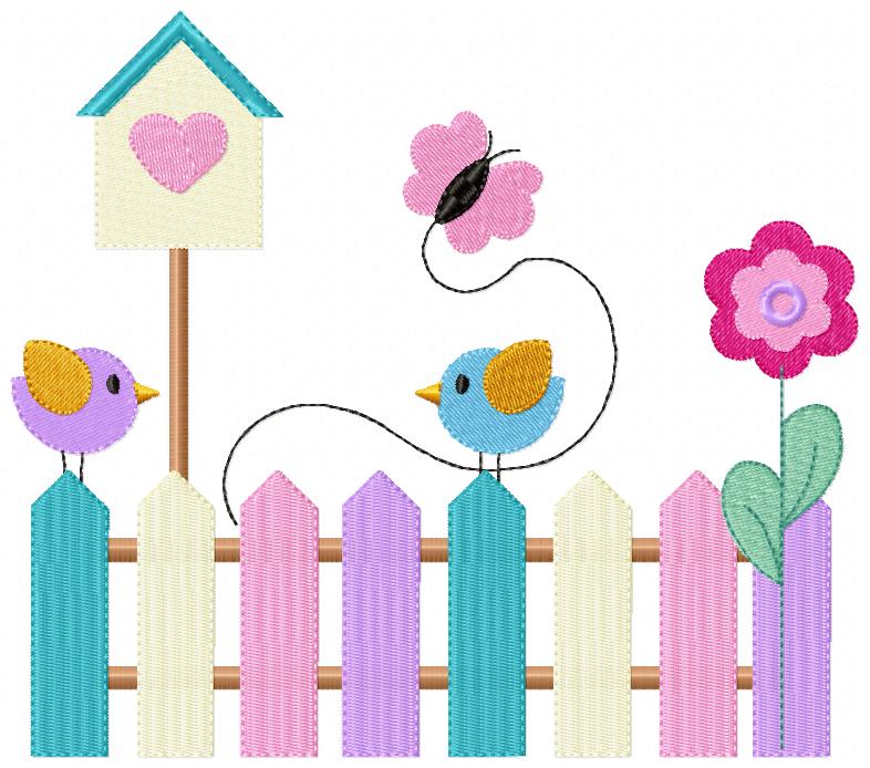 Colorful Fence and Birds - Fill Stitch