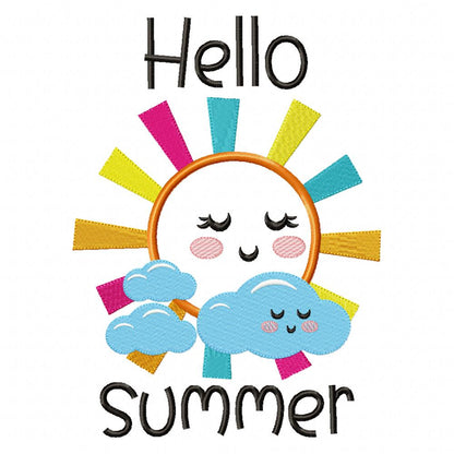 Colorful Happy Sun Hello Summer - Applique - Machine Embroidery Design