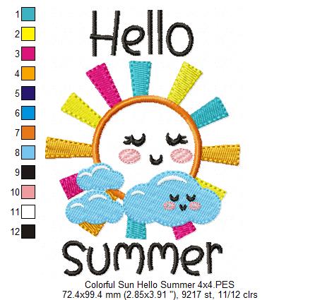 Colorful Happy Sun Hello Summer - Applique - Machine Embroidery Design