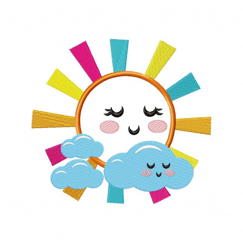 Happy Colorful Sun and Clouds - Applique