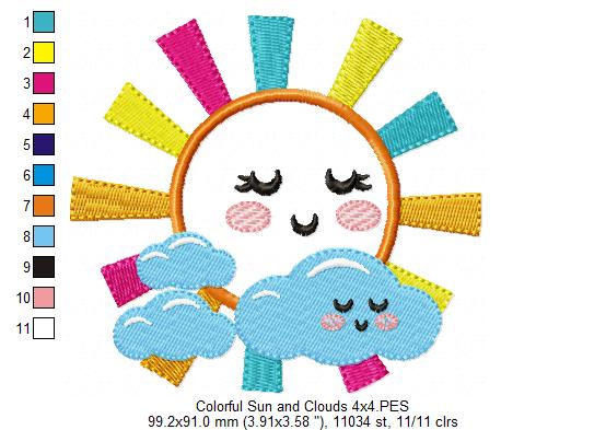 Happy Colorful Sun and Clouds - Applique