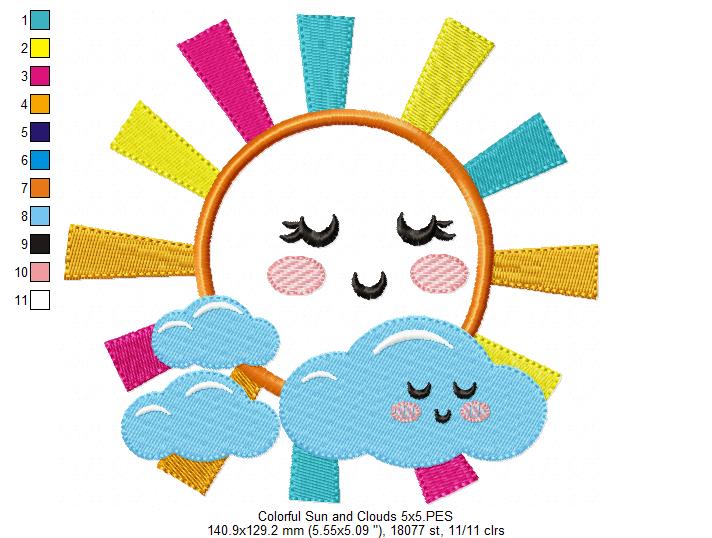 Happy Colorful Sun and Clouds - Applique