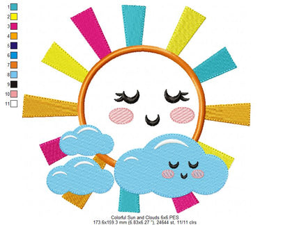 Happy Colorful Sun and Clouds - Applique