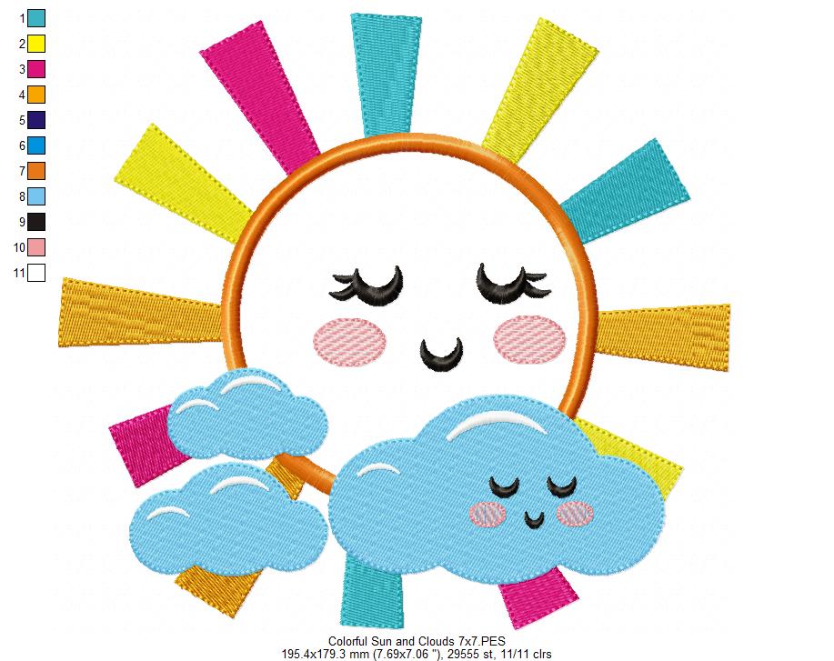 Happy Colorful Sun and Clouds - Applique
