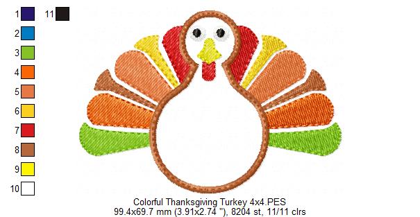 Colorful Thanksgiving Turkey - Applique
