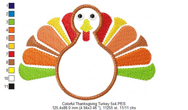 Colorful Thanksgiving Turkey - Applique